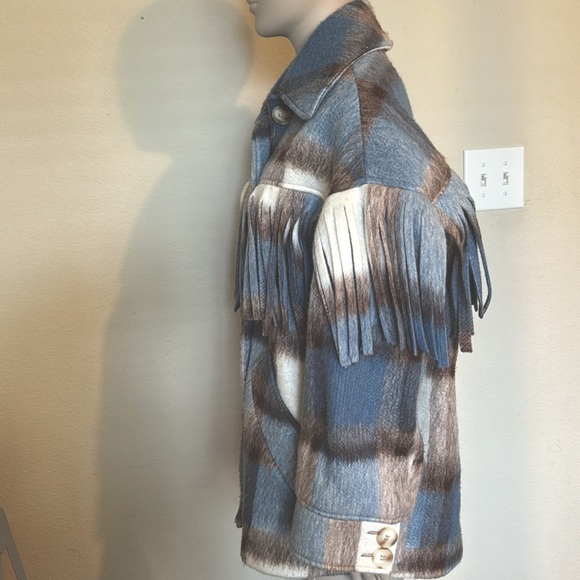 ASOS WHITE wool plaid coat with fringe, size 4 NWOT - Picture 11 of 14